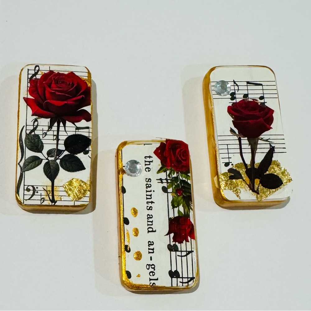 3 Vintage Sheet Music Domino Magnets